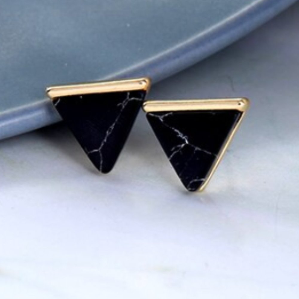 3x Boho Black Marble Triangle Stud Earrings